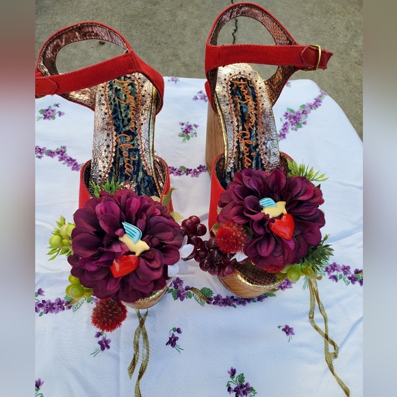 Irregular Choice Red and Purple Floral Wedges - Picture 1 of 9